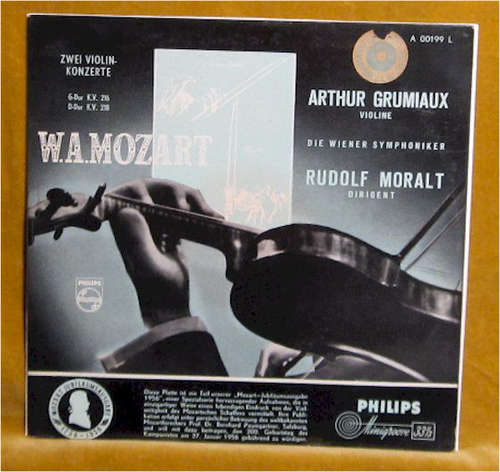 Cover W. A. Mozart* — Arthur Grumiaux, Rudolf Moralt, Wiener Symphoniker - Zwei Violinkonzerte - G Major K.V. 216, D Major K.V. 218 (LP, Mono) Schallplatten Ankauf