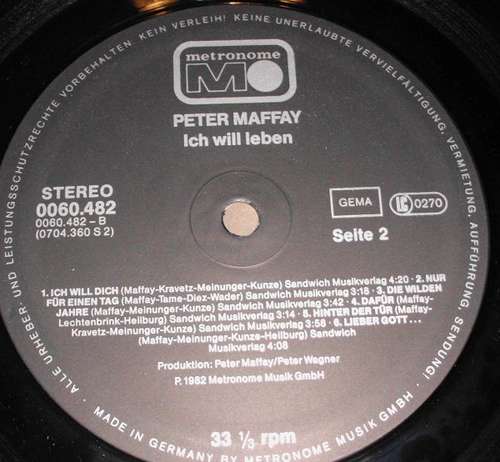 Cover Peter Maffay - Ich Will Leben (LP, Album, pap) Schallplatten Ankauf