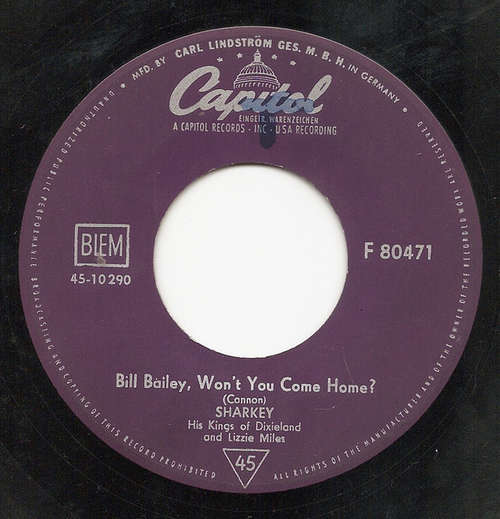 Cover Sharkey And His Kings Of Dixieland - Bill Bailey, Won't You Come Home? / Solo Mio Stomp (7, Single) Schallplatten Ankauf