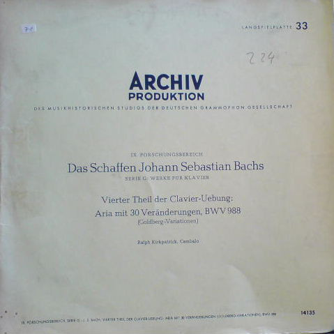 Cover Johann Sebastian Bach / Ralph Kirkpatrick - Vierter Theil Der Clavier-Uebung: Aria Mit 30 Veränderungen, BWV 988 (Goldberg-Variationen) (LP, Mono) Schallplatten Ankauf