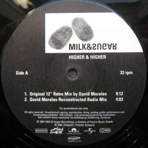 Cover Milk & Sugar - Higher & Higher - The Morales Mixes (12, Promo) Schallplatten Ankauf