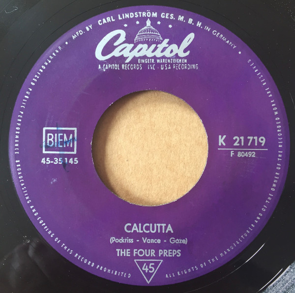 Cover The Four Preps - Calcutta (7, Single) Schallplatten Ankauf