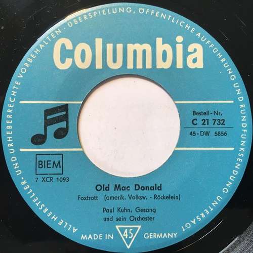 Cover Paul Kuhn - Old Mac Donald / Tanz, Tanz, Tanz My Darling (7, Single, Mono) Schallplatten Ankauf