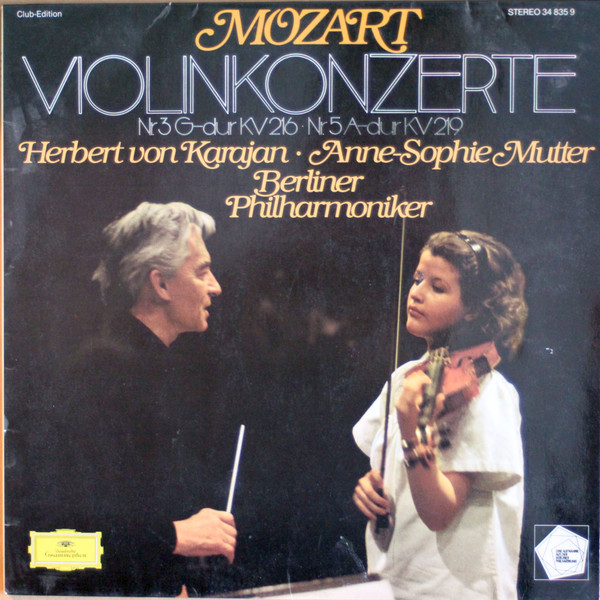Cover Mozart* - Anne-Sophie Mutter / Berliner Philharmoniker / Herbert von Karajan - Violinkonzerte · Violin Concertos No.3 G-dur KV 216 · No.5 A-dur KV 219 (LP, Club) Schallplatten Ankauf