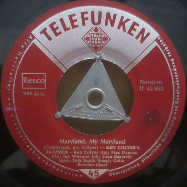 Cover Ken Colyer's Jazzmen - Maryland, My Maryland / The World Is Waiting For The Sunrise (7, Single) Schallplatten Ankauf