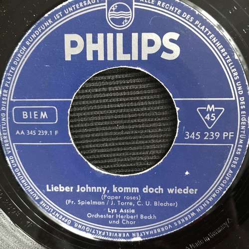 Cover Lys Assia - Lieber Johnny, Komm Doch Wieder (7, Single, Mono) Schallplatten Ankauf