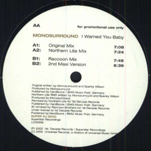 Cover Monosurround - I Warned You Baby (12, Promo) Schallplatten Ankauf