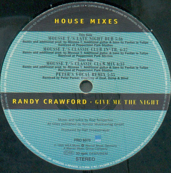Cover Randy Crawford - Give Me The Night (House Mixes / Groove Attack Mixes) (2x12, Promo) Schallplatten Ankauf