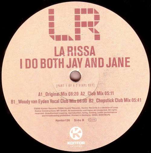 Cover La Rissa - I Do Both Jay And Jane (Part 1 Of A 2 Vinyl Set) (12) Schallplatten Ankauf