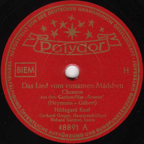Cover Hildegard Knef - Das Lied Vom Einsamen Mädchen / Heut' Gefall' Ich Mir (Shellac, 10) Schallplatten Ankauf