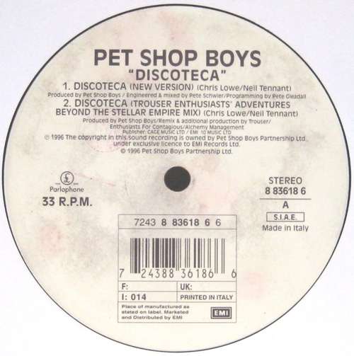 Cover Pet Shop Boys - Discoteca (12) Schallplatten Ankauf