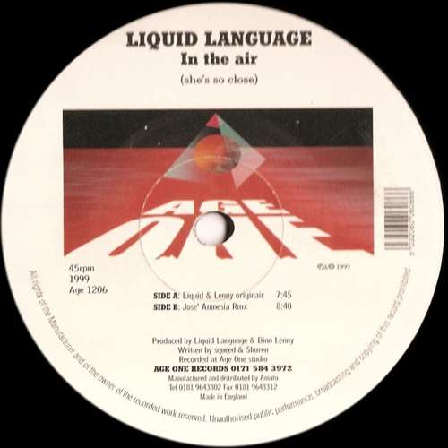 Cover Liquid Language - In The Air (She's So Close) (12) Schallplatten Ankauf