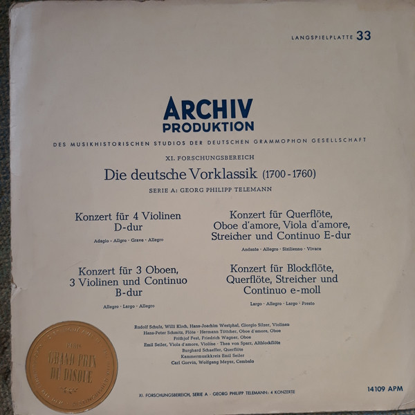 Cover Georg Philipp Telemann - 4 Konzerte (LP, Mono, RE, 7 +) Schallplatten Ankauf