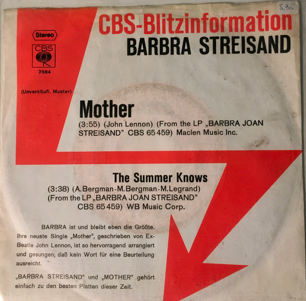 Bild Barbra Streisand - Mother (7, Single, Promo) Schallplatten Ankauf