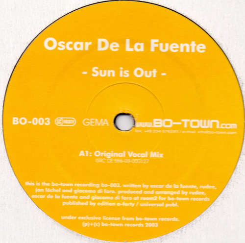 Cover Oscar De La Fuente - Sun Is Out (12, S/Sided) Schallplatten Ankauf