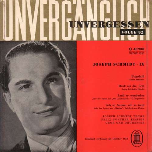 Cover Joseph Schmidt - Joseph Schmidt · IX (7, EP, Mono) Schallplatten Ankauf