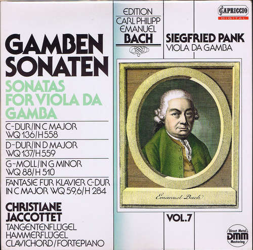 Cover Carl Philipp Emanuel Bach, Siegfried Pank, Christiane Jaccottet - Gamben Sonaten (LP, Gat) Schallplatten Ankauf
