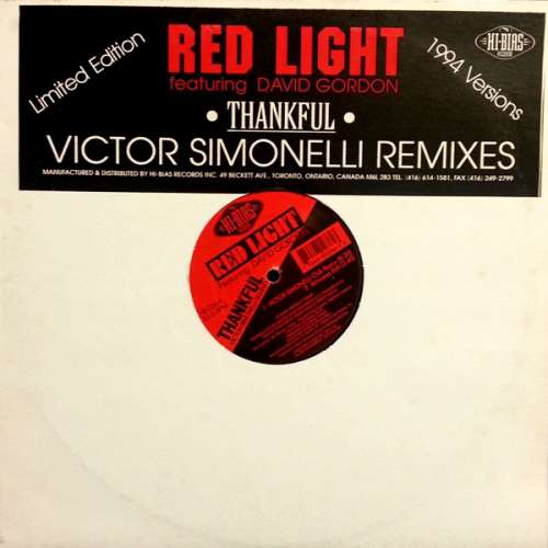 Cover Red Light Featuring David Gordon - Thankful (Victor Simonelli Remixes) (12, Ltd) Schallplatten Ankauf