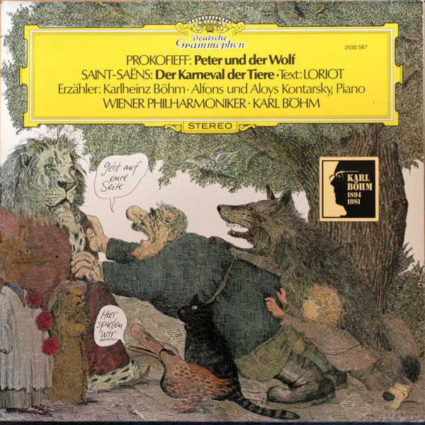 Cover Prokofieff* · Saint-Saëns* · Loriot · Karlheinz Böhm · Alfons Und Aloys Kontarsky* · Wiener Philharmoniker · Karl Böhm - Peter Und Der Wolf / Der Karneval Der Tiere (LP, Gat) Schallplatten Ankauf