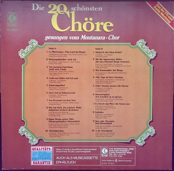 Bild Montanara-Chor* - Die 20 Schönsten Chöre Gesungen Vom Montanara-Chor (LP, Comp) Schallplatten Ankauf
