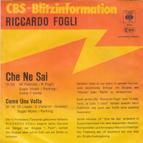 Cover Riccardo Fogli - Che Ne Sai (7, Single, Promo) Schallplatten Ankauf