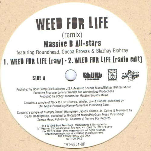 Cover Massive B All Stars feat. Roundhead (4), Cocoa Brovas* & Blahzay Blahzay - Weed For Life (Remix) (12, Promo) Schallplatten Ankauf