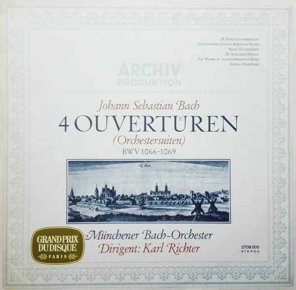 Cover Johann Sebastian Bach - Münchener Bach-Orchester, Karl Richter - 4 Ouvertueren (Orchestersuiten) BWV 1066-1069 (2xLP, Dou) Schallplatten Ankauf