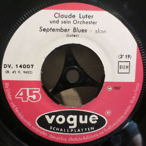 Bild Claude Luter Und Sein Orchester* - September Blues / Tausendfüßler Stomp (7, Single) Schallplatten Ankauf