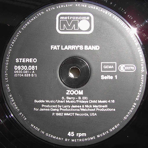 Cover Fat Larry's Band - Zoom / Act Like You Know (12) Schallplatten Ankauf