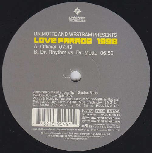 Cover Dr.Motte And WestBam* - Love Parade 1998 (12) Schallplatten Ankauf