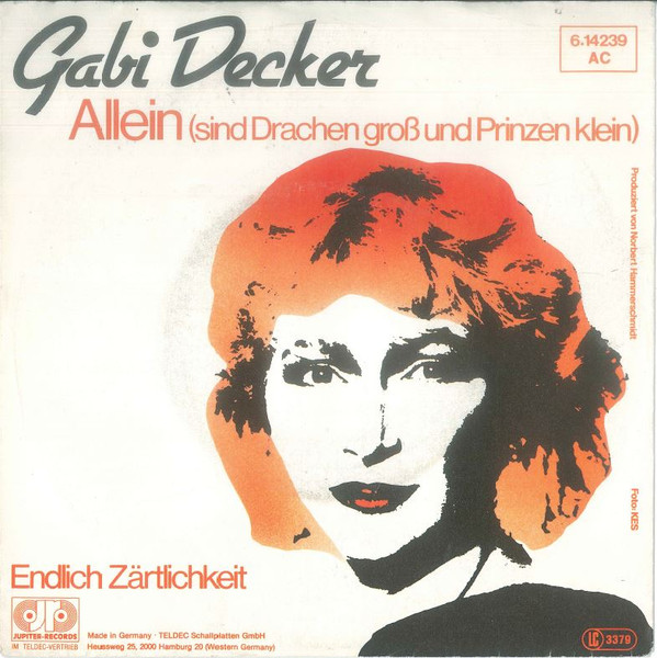 Cover Gabi Decker - Allein (Sind Drachen Groß Und Prinzen Klein) (7, Single, Promo) Schallplatten Ankauf