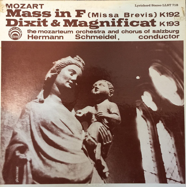 Cover Mozart* : The Mozarteum Orchestra* And Chorus Of Salzburg*, Hermann Schmeidel - Mass In F (Missa Brevis) K192, Dixit & Magnificat K193 (LP) Schallplatten Ankauf