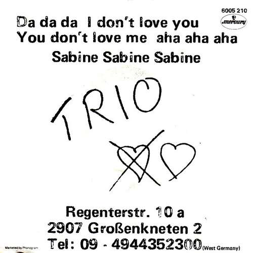 Cover Trio - Da Da Da I Don't Love You You Don't Love Me Aha Aha Aha / Sabine Sabine Sabine (7, Single) Schallplatten Ankauf