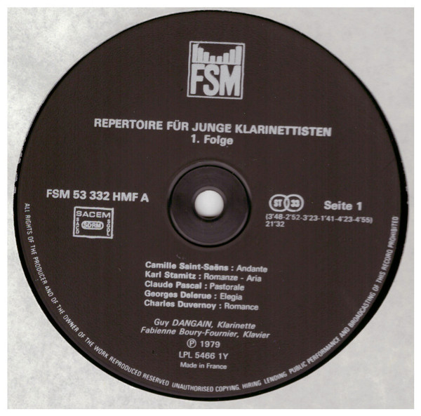 Cover Guy Dangain - Repertoire Für Junge Klarinettisten, Folge 1 (LP, Album) Schallplatten Ankauf