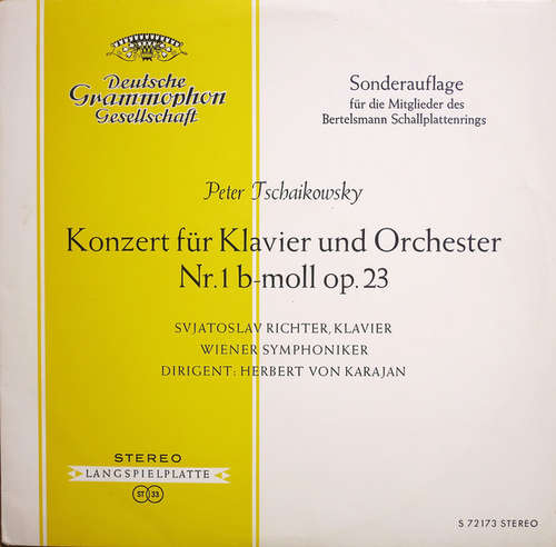 Cover Peter Tschaikowsky*, Sviatoslav Richter, Herbert Von Karajan, Wiener Symphoniker - Konzert Für Klavier Und Orchester Nr. 1 B-moll Op. 23 (LP, Club) Schallplatten Ankauf
