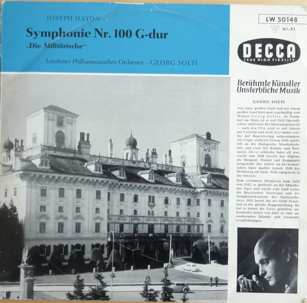 Cover Joseph Haydn, Georg Solti, Londoner Philharmonisches Orchester* - Symphonie Nr. 100 G-Dur Die Militärische (10, Mono) Schallplatten Ankauf