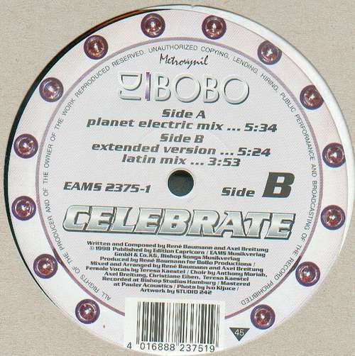 Cover DJ BoBo - Celebrate (12) Schallplatten Ankauf