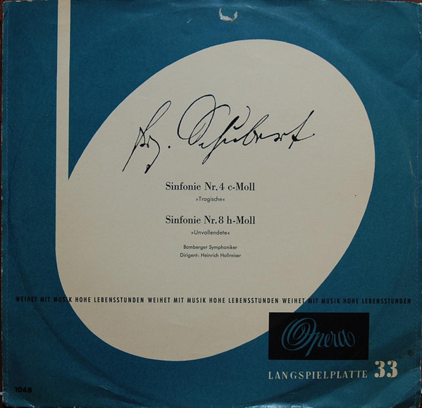 Cover Franz Schubert, Bamberger Symphoniker Dirigent: Heinrich Hollreiser - Sinfonie Nr. 4 C-Moll / Sinfonie Nr. 8 H-Moll (LP, Mono, Club) Schallplatten Ankauf