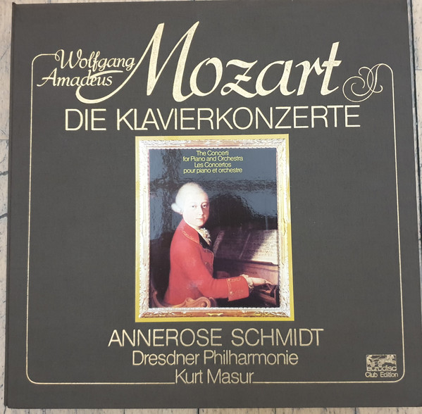 Cover Wolfgang Amadeus Mozart - Annerose Schmidt, Dresdner Philharmonie, Kurt Masur - Die Klavierkonzerte (11xLP, Club, RE + Box) Schallplatten Ankauf