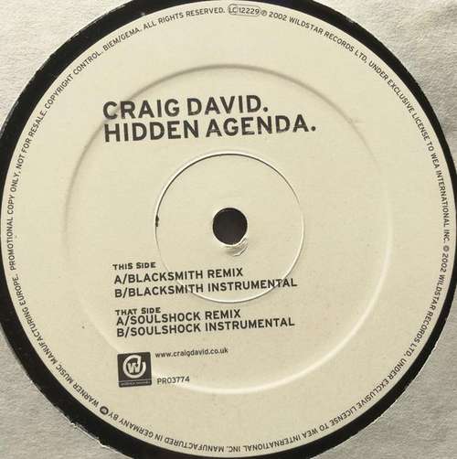 Cover Craig David - Hidden Agenda (12, Promo) Schallplatten Ankauf