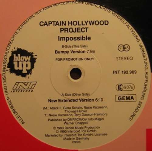 Cover Captain Hollywood Project - Impossible (12, Promo) Schallplatten Ankauf