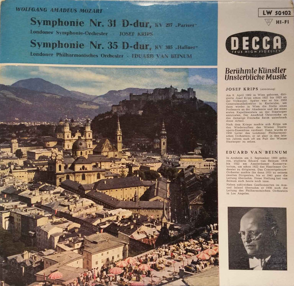 Cover Wolfgang Amadeus Mozart - Symphony No. 31 In D, K.297 'Paris' / Symphony No. 35 In D, K.385 'Haffner'  (10, Mono) Schallplatten Ankauf
