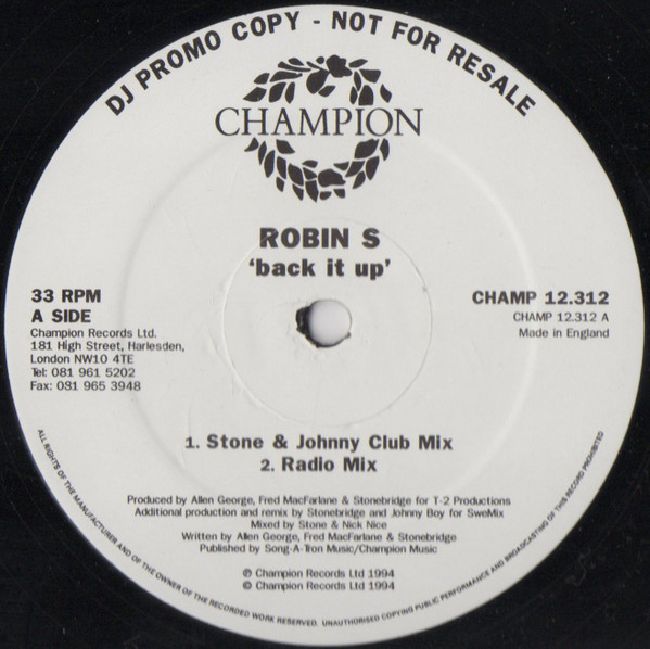 Cover Robin S* - Back It Up (2x12, Promo) Schallplatten Ankauf