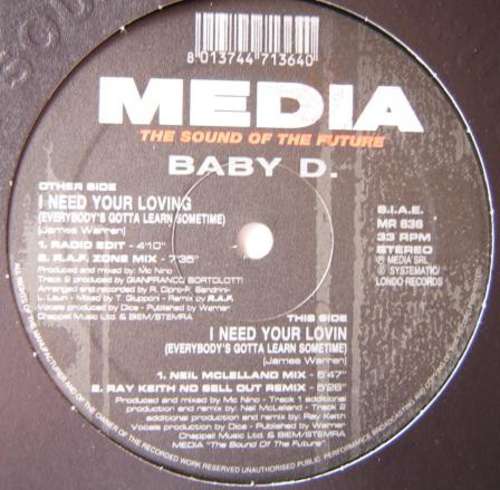 Cover Baby D - I Need Your Loving (Everybody's Gotta Learn Sometime) (12) Schallplatten Ankauf