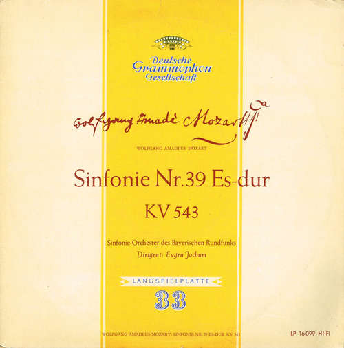 Cover Wolfgang Amadeus Mozart – Symphonie-Orchester Des Bayerischen Rundfunks, Eugen Jochum - Sinfonie Nr. 39 Es-dur KV 543 (10, Mono, Gat) Schallplatten Ankauf