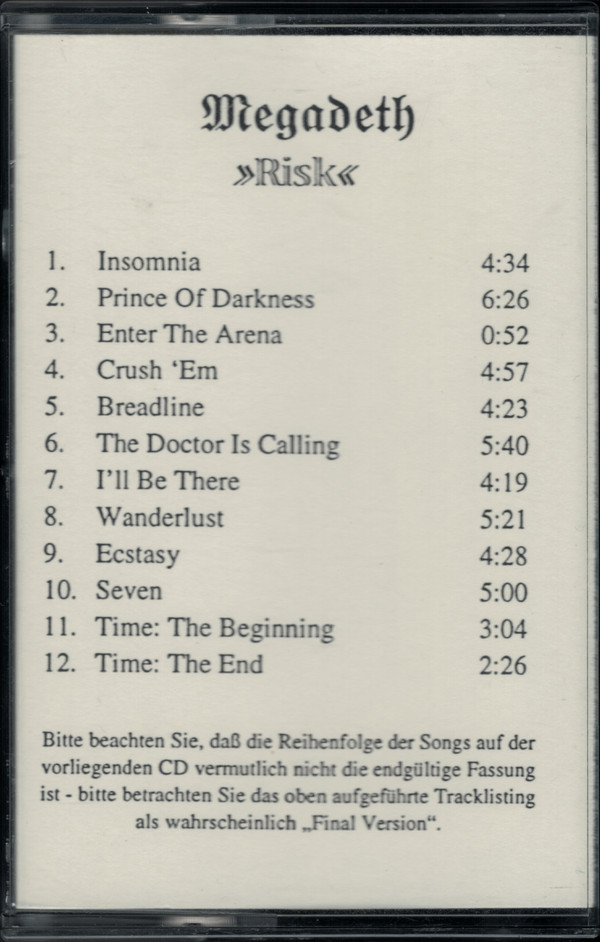 Cover Megadeth - Risk (Cass, Album, Promo) Schallplatten Ankauf