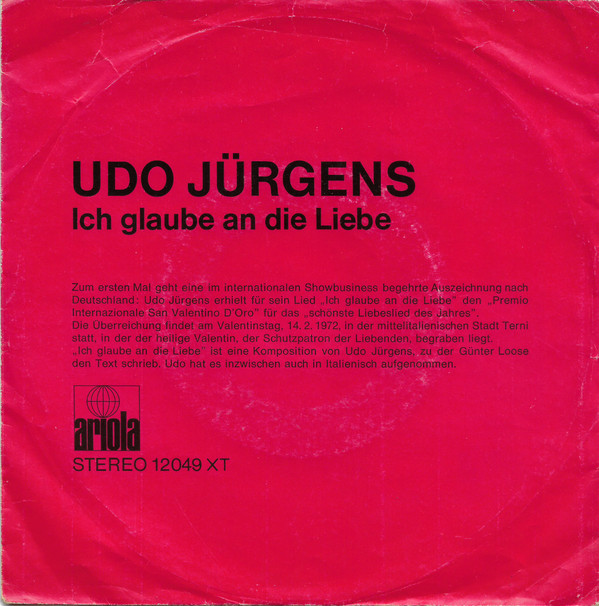 Cover Udo Jürgens - Ich Glaube An Die Liebe / Wer Hat Meine Zeit Gefunden (7, Single, Promo) Schallplatten Ankauf
