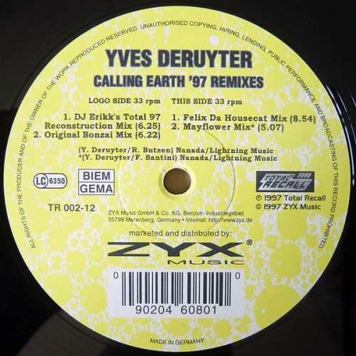 Cover Yves Deruyter - Calling Earth '97 Remixes (12) Schallplatten Ankauf