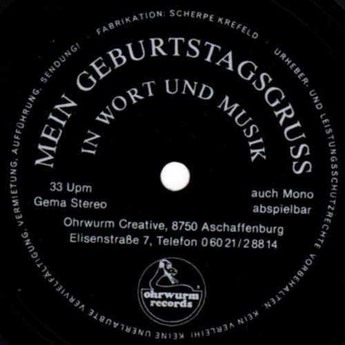 Cover Unknown Artist - Mein Geburtstagsgruss In Wort Und Musik (Flexi, 6, S/Sided) Schallplatten Ankauf