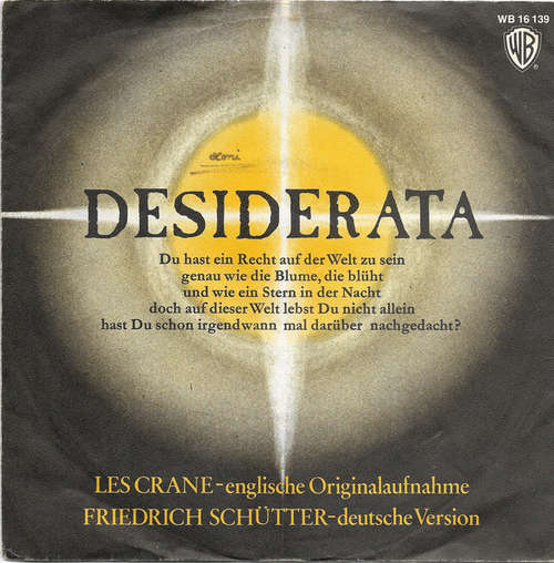 Cover Les Crane / Friedrich Schütter - Desiderata (7, Single, RP) Schallplatten Ankauf